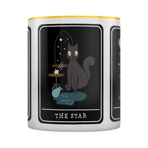 Spooky Cat The Star The Moon Tarot Mug Yellow/White/Black (One Size)