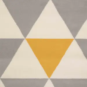 Yellow Ochre Grey Diamond Geometric Living Room Runner Rug 80x320cm