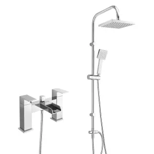 Square Over Head 3 Way Rigid Riser Shower Kit with Waterfall Bath Shower Mixer