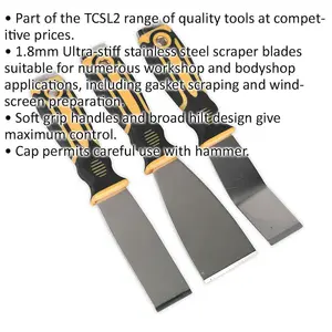 3 PACK - Premium Rigid Blade Hand Scraper Set - Hammer Cap Hardened Steel Chisel