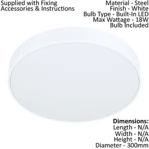 Flush Ceiling Light Colour White Shade White Plastic Bulb LED 18W Included