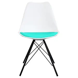 Soho White and Aqua Blue Plastic Dining Chair with Black Metal Legs