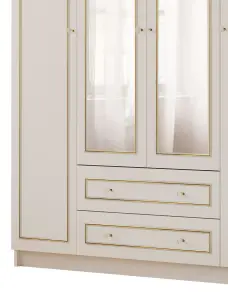 MARIE 4 Door 2 Drawer Mirrored Gold White Wardrobe