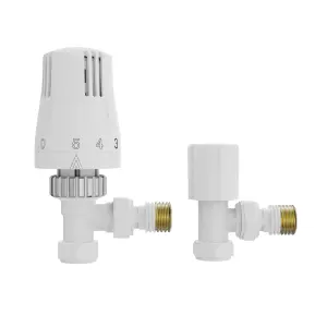 Right Radiators Angled White Thermostatic Radiator Valves 1/2"x15mm TRV & Lockshield One Pair