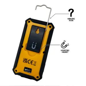 JCB Palm 1000lm Lightweight 140g LED Worklight, 3 Settings, 11.5hr Runtime, Powerbank, Magnets and Hook, USB-C - JCB-WL-PALM