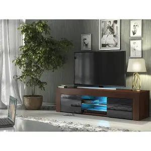 TV Unit 130cm Sideboard Cabinet Cupboard TV Stand Living Room High Gloss Doors - Walnut & Black