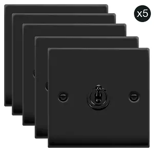 5 PACK - Matt Black 1 Gang 2 Way 10AX Toggle Light Switch - SE Home