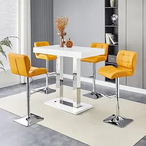 Furniture In Fashion Caprice White High Gloss Bar Table Small 4 Candid Curry Stools