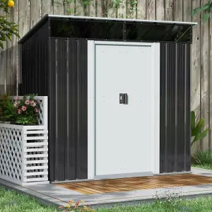 Grey Garden Metal Tool Shed with Lockable and Sloped Roof Design 182cm H