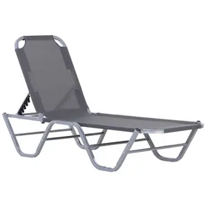 Outsunny Sun Lounger Relaxer Recliner with 5-Position Adjustable Backrest Silver