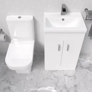 Nes Home White 500mm Cloakroom Suite with Basin Vanity and Close Coupled Toilet