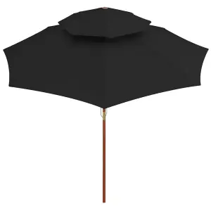 Berkfield Double Decker Parasol with Wooden Pole Black 270 cm