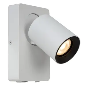 Lucide Nigel Modern Wall Spotlight - LED Dim. - GU10 - 1x5W 3000K - With USB charging point - White