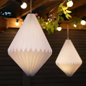 Festive Lights 43cm Solar Powered White Polypropylene SMD LED Hanging Pendant IP44 Outdoor Garden Chinese Lantern