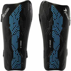 S - Football Shin Pad Guards - BLACK/CYAN - High Impact Wrap Around Leg Cover