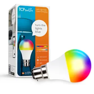 TCP Smart WiFi LED Classic 806lm B22 Bulb with Adjustable RGB and CCT for Custom Lighting Experience