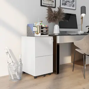 37cm Wide 2 -Drawer Mobile Steel File Cabinet White