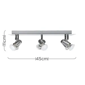 ValueLights Consul Silver Ceiling Bar Spotlight Includes 6 x GU10 LED Warm White 3000K Bulbs