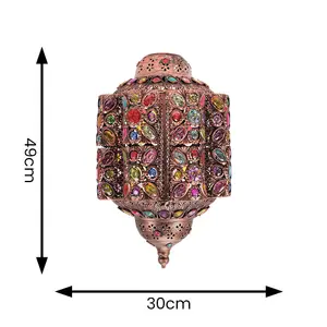 ValueLights Leyla Moroccan Bazaar Style Bronze Lantern Easy Fit Ceiling Light Shade with Multi Coloured Jewels - Bulb Included