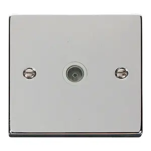 Polished Chrome 1 Gang Single Coaxial TV Socket - White Trim - SE Home