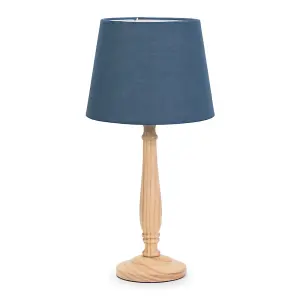 ValueLights Victoria Traditional Light Wood Candlestick Table Lamp with Navy Blue Tapered Shade