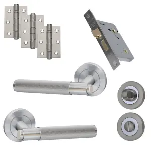 UAP Bathroom Door Handle - Pair - Lever on Rose - Developer Knurled - Bathroom Pack - Complete Set - Chorme