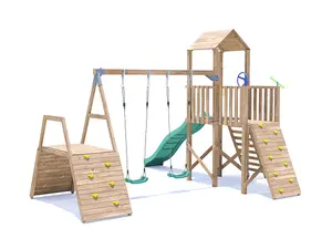 Dunster House Climbing Frame with Swings, Slide, Climbing Wall FrontierFort High Platform