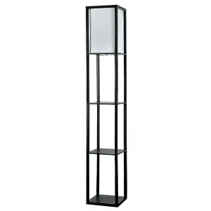 ValueLights Struttura Black Illuminated Floor Lamp with Shelf