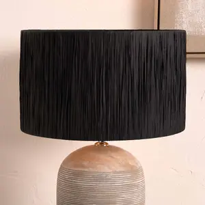 40cm Black Raffia Cylinder Lampshade Boho Palm Tree Drum Table Lamp Shade