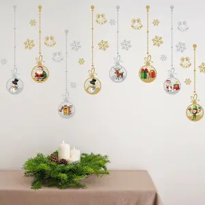 Matt Gold and Silver Christmas Ornaments Wall Stickers Set Decoration Decal DIY