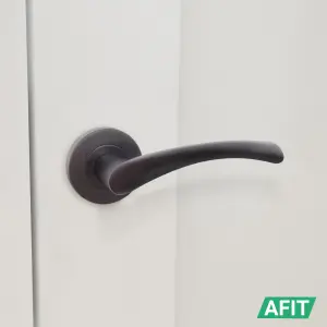 AFIT Matt Black Internal Door Handle - 1 Pair Matt Black Lever on Rose Round Handles Novi Range