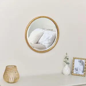 Melody Maison Round Gold Hammered Wall Mirror - 40cm x 40cm