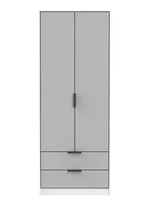 Fuji 2 Door 2 Drawer Wardrobe in Grey Matt & White (Ready Assembled)