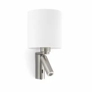 Luminosa Rob 1 Light Indoor Wall Reading Light White, Satin Nickel with Shade, E27