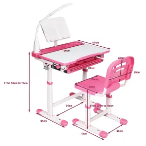 Costway Height Adjustable Kids Study Desk & Chair Set Children Drawing Table W/ Lamp