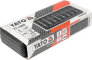 YATO YT-1069, 1/2" impact spline bits sockets set 8pcs sizes M5-M18, CrMo steel