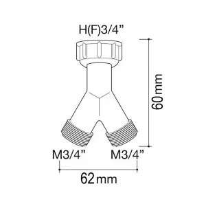 Brass Metal Washing Machine Y Piece 3/4 Splitter 2 Way Hose Connector 3/4