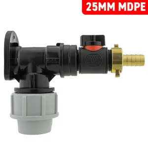 outlet kit for 25mm mdpe water supply pipe,mdpe backplate+flow valve+13mm brass barb+ptfe tape