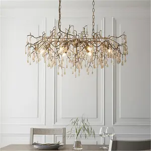 Multi Arm Hanging Ceiling Pendant Light - Aged Gold Paint & Champagne Lustre Glass Shade - 6 x 6W LED E14