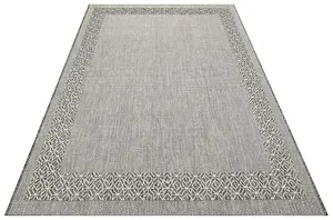 Grey Bordered Modern Easy To Clean Rug For Dining Room-200cm x 290 cm