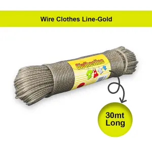 KAV HEAVY DUTY Thick Strong Steel Core Washing Rope Line Brown 30 Meter Laundry wire Clothes Lines with Plastic PVC Cover