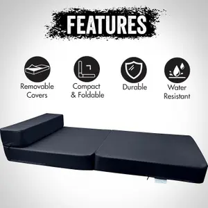 Fold Out Single Z Bed Futon Sofa Chair Mattress - Navy