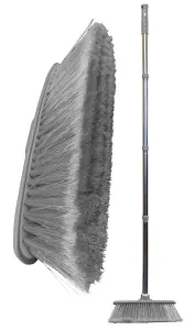 Long Handled Indoor Soft Sweeping Broom - Grey/Silver