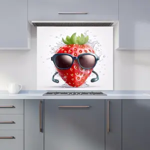 Strawberry In Glasses Kitchen Splashback