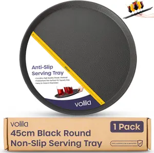 45cm Black Round Non-Slip Tray - Rubberized, Heat Resistant, Dishwasher Safe for Food, Drinks, Parties, Bars, & Home Use