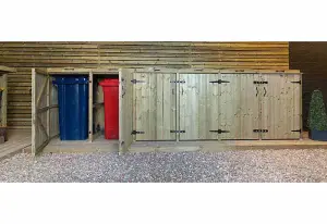 Wheelie Sextet Bin Store - L80.4 x W378 x H120 cm - Timber - Fits 2 x 240L & 4 x 140L Wheelie Bins