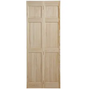 Vertical 6 panel Unglazed Victorian Unfinished Natural Clear pine Internal Folding Bi-fold Door set, (H)1946mm (W)675mm