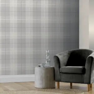 Arthouse Country Tartan Grey Wallpaper