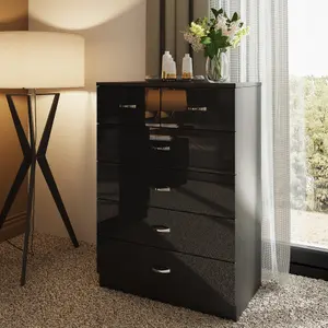 Black Gloss 6 Drawer 4+2 Chest Of Drawers Bedroom Furniture