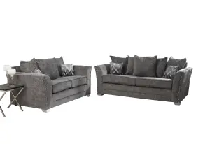 Elland Chenille Grey Corner Sofa Scatterback 2c2